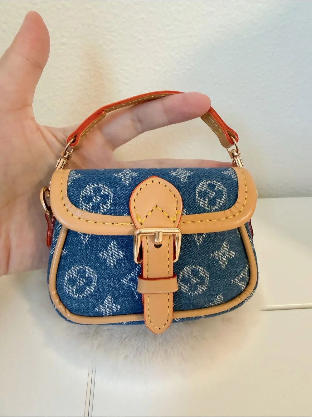 Blue Denim Mini Baguette Pouch Card Holder Wristlet